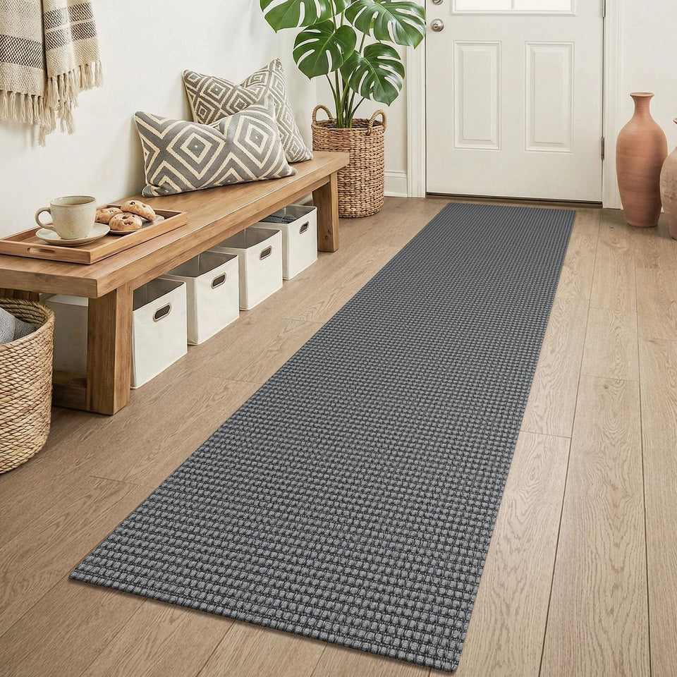 KOZYFLY hallway runner 2x6 grey braided texture ideal for high-traffic corridors.