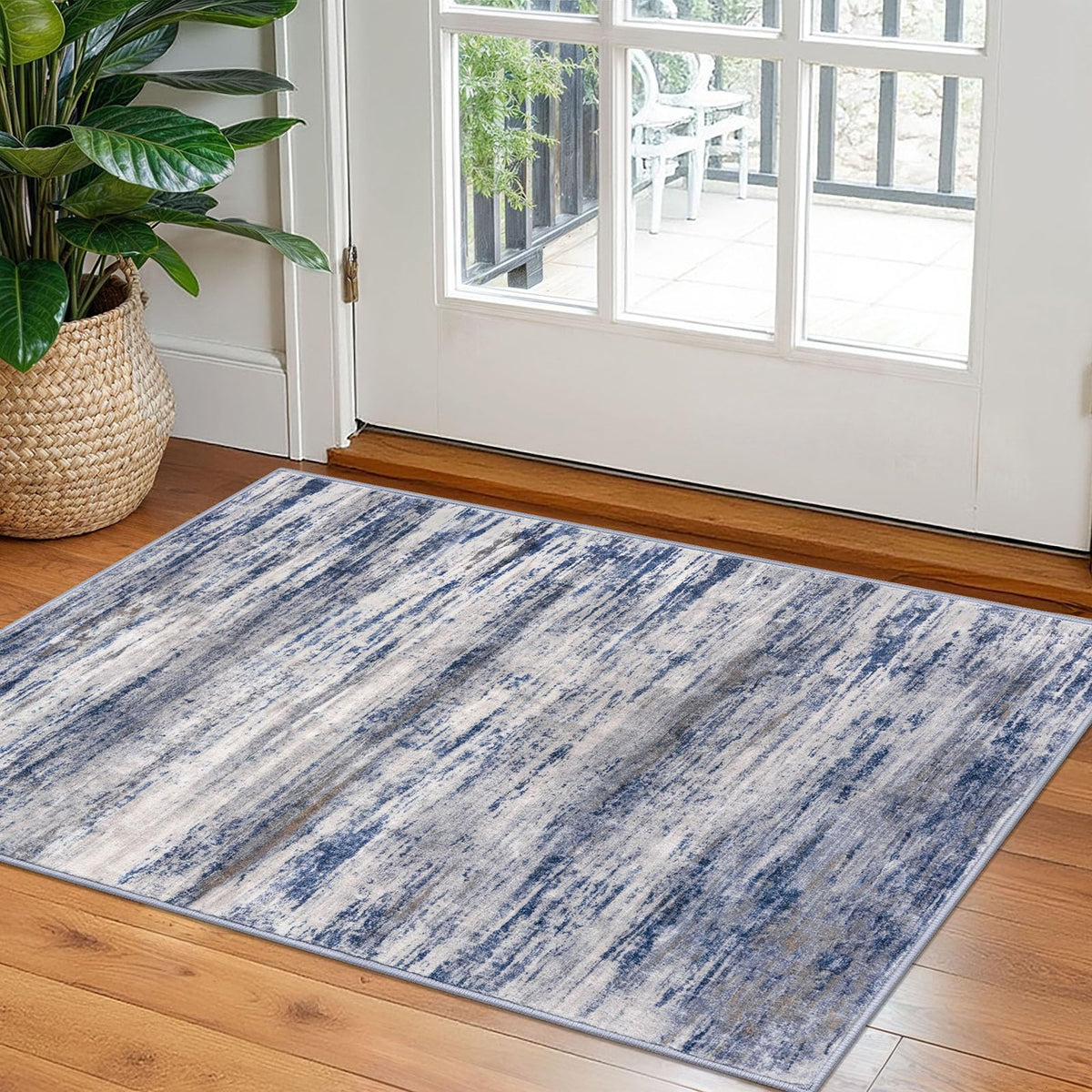 KOZYFLY modern abstract rug entryway 2x3 in blue-gray ombre for high-traffic spaces