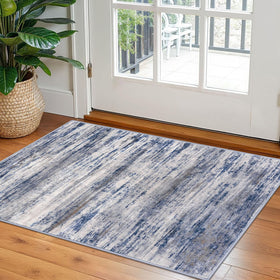 KOZYFLY modern abstract rug entryway 2x3 in blue-gray ombre for high-traffic spaces