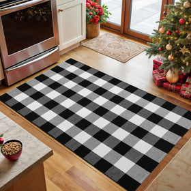 KOZYFLY plaid rug unrolled in living room for contrast
