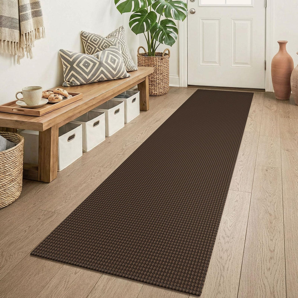 KOZYFLY hallway runner 2x6 ft laid in busy entryway for stability