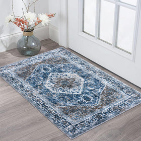 KOZYFLY small area rug with blue medallion design for living spaces.