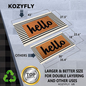 KOZYFLY striped rug closeup showing durable weave and stripe detail for indoor or outdoor use.