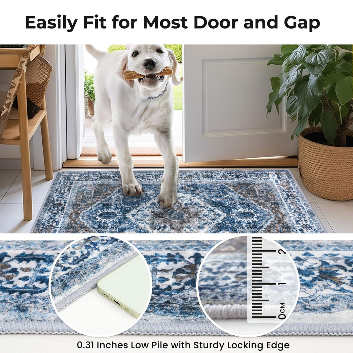 KOZYFLY vintage printed kitchen rug adds color to entryways or counters.
