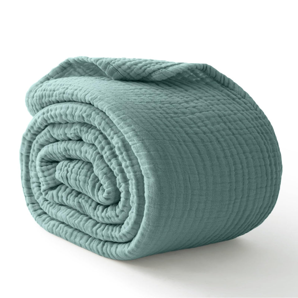 Kozyhvn muslin blanket teal close-up weave for breathable comfort