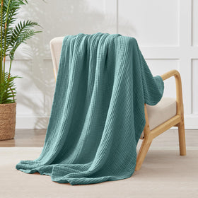 Kozyhvn teal muslin blanket full-size for bed coverage