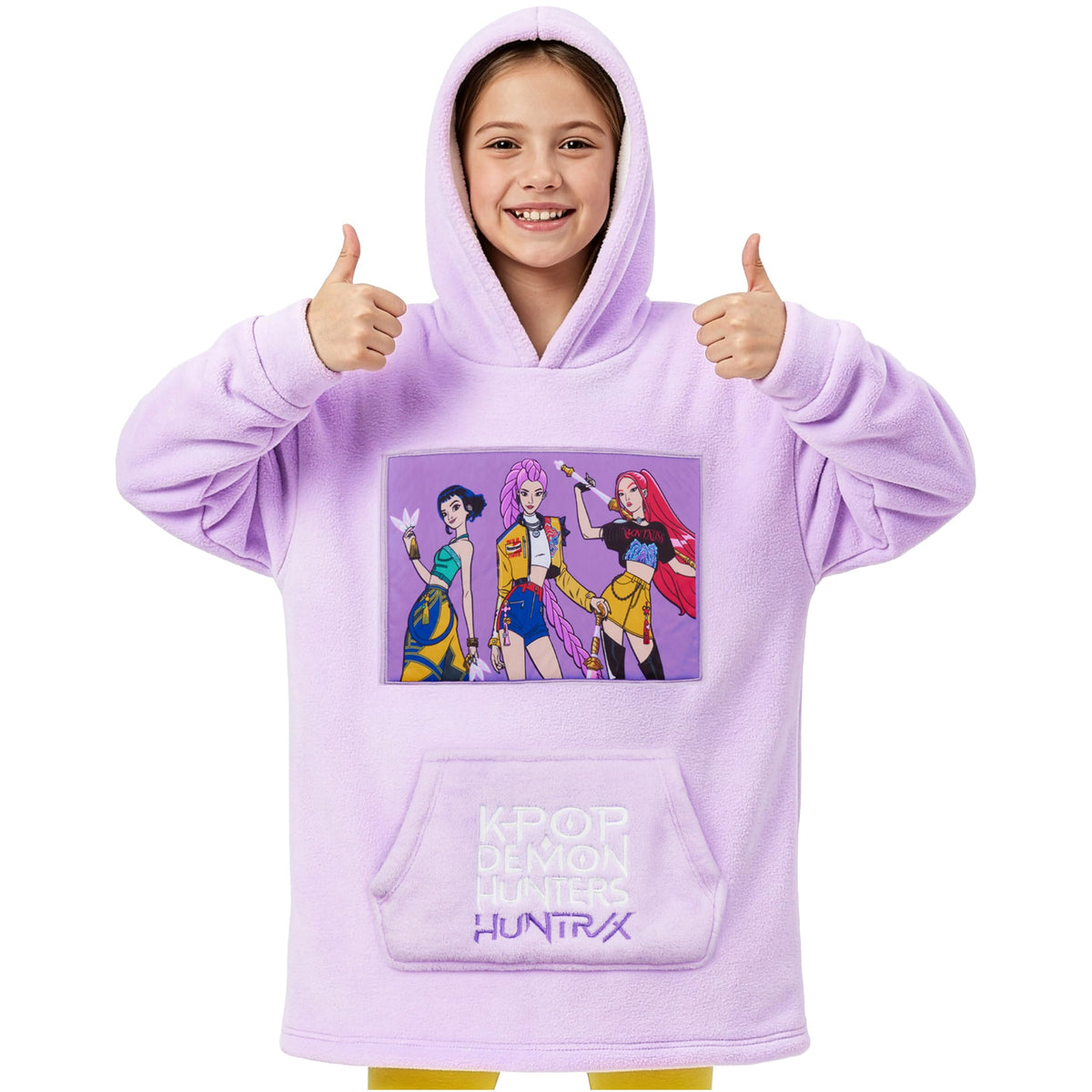 KPop Demon Hunters Huntrix hoodie front view with kangaroo pocket for cozy warmth