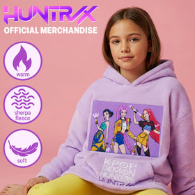 Close-up of Huntrix hood showing soft fleece for comfortable wear