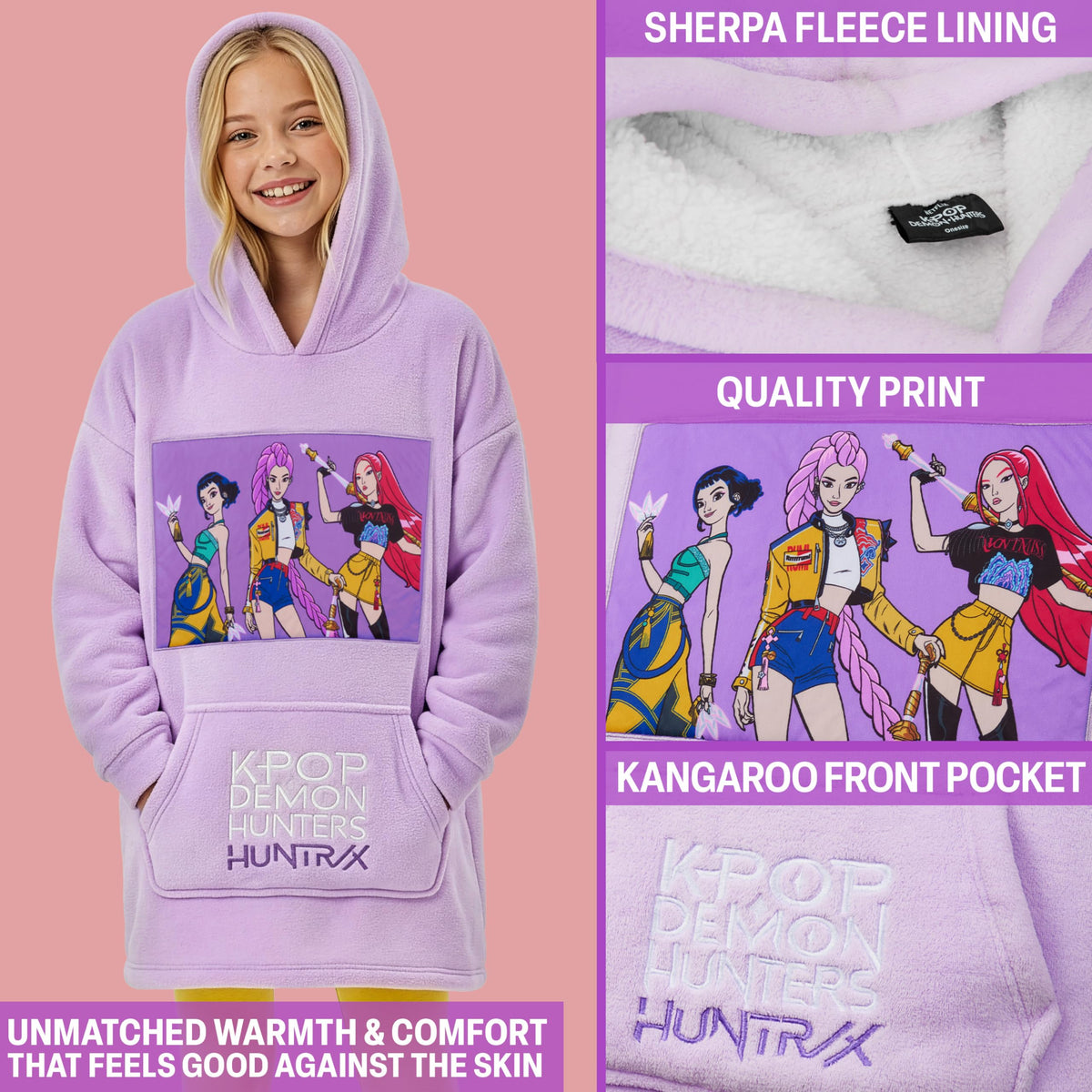 Interior sherpa lining of Huntrix hoodie delivering extra warmth and softness