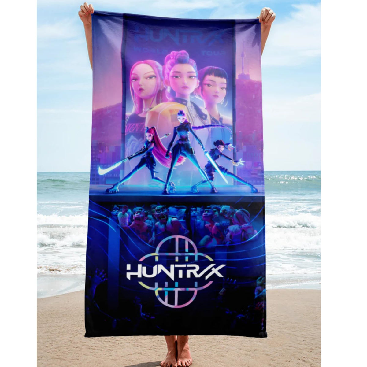KPop Demon Hunters large soft quick-dry towel for poolside lounging.