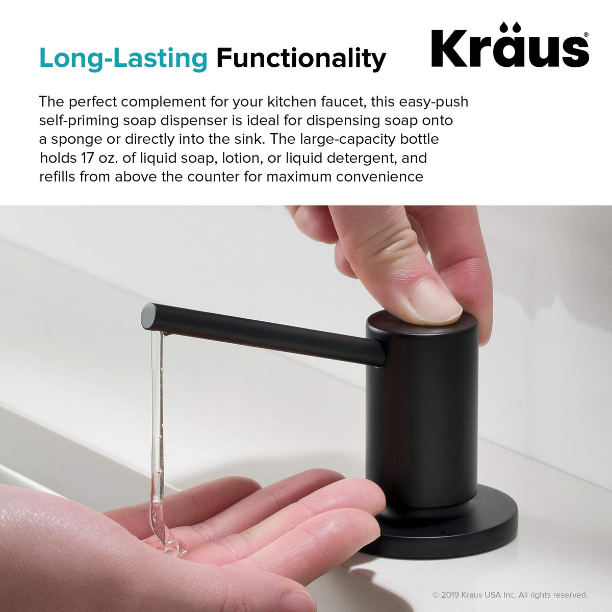 Kraus KSD-43MB solid brass construction with rust-resistant matte black finish