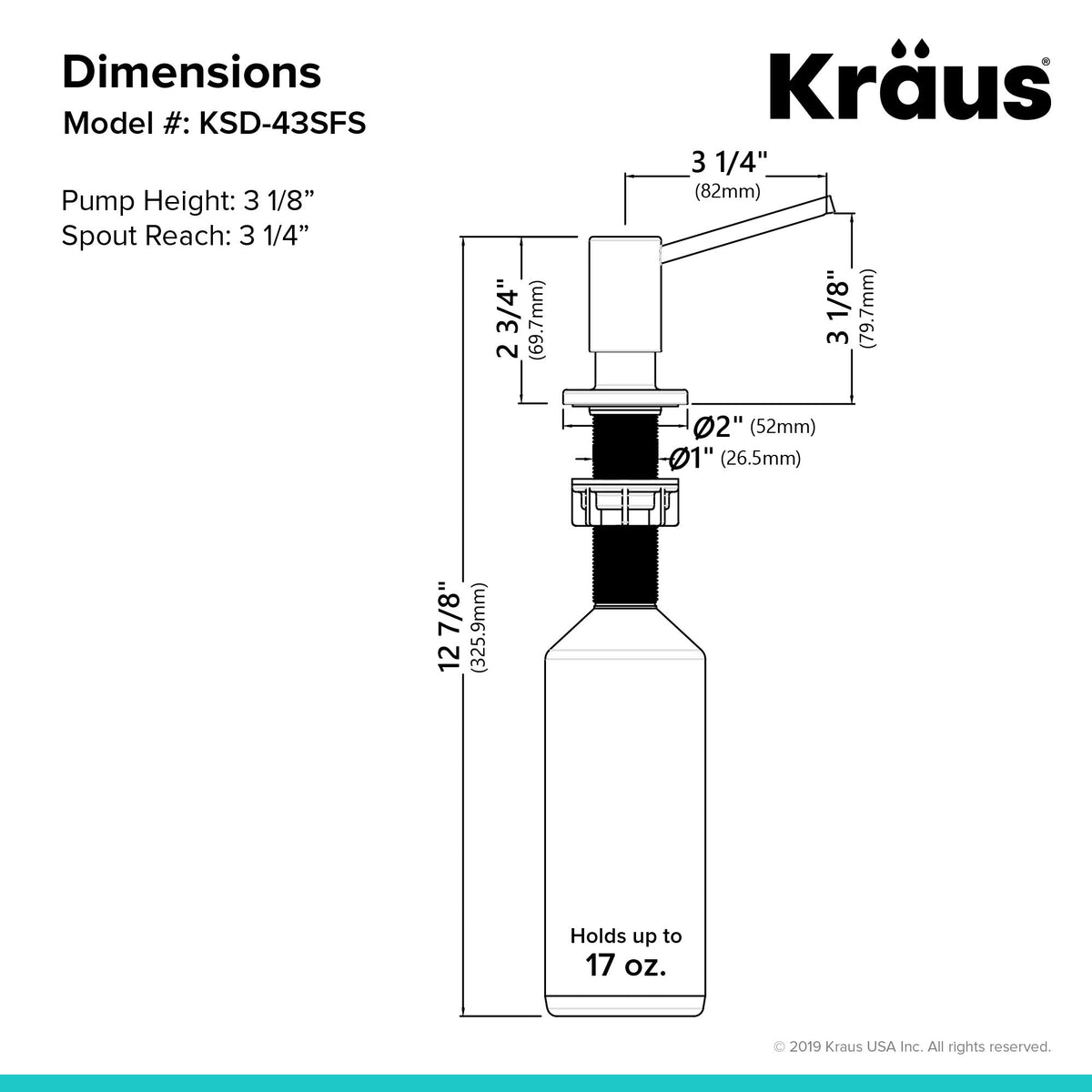 Kraus KSD-43SFS universal design coordinates with any faucet style