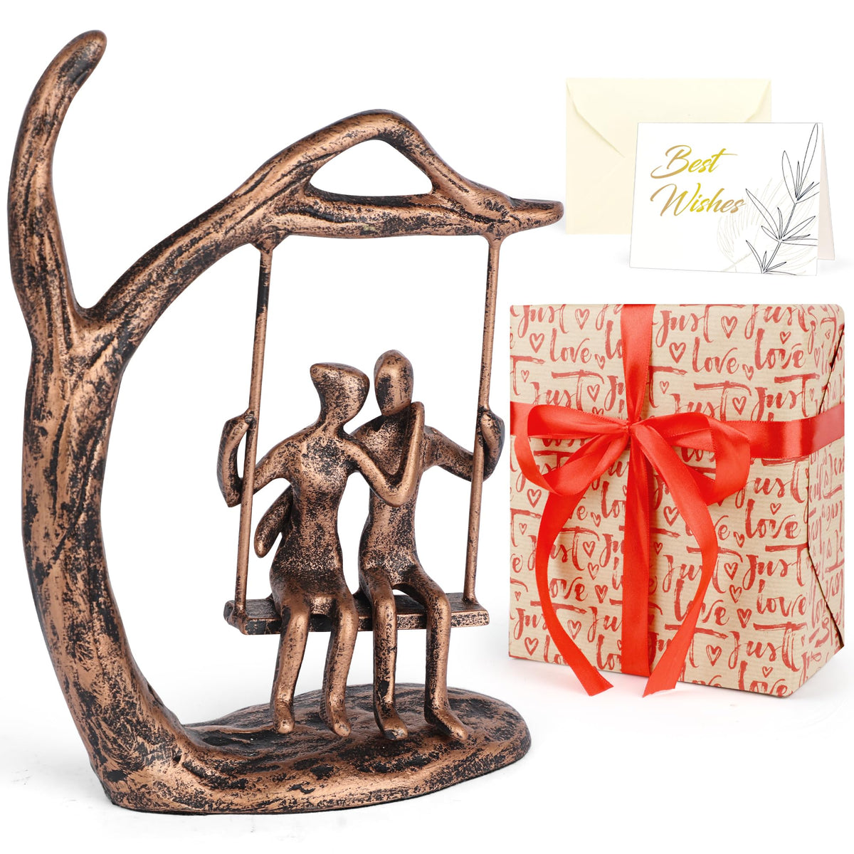 Kresecioo anniversary couple statue in bronze finish enhances home decor