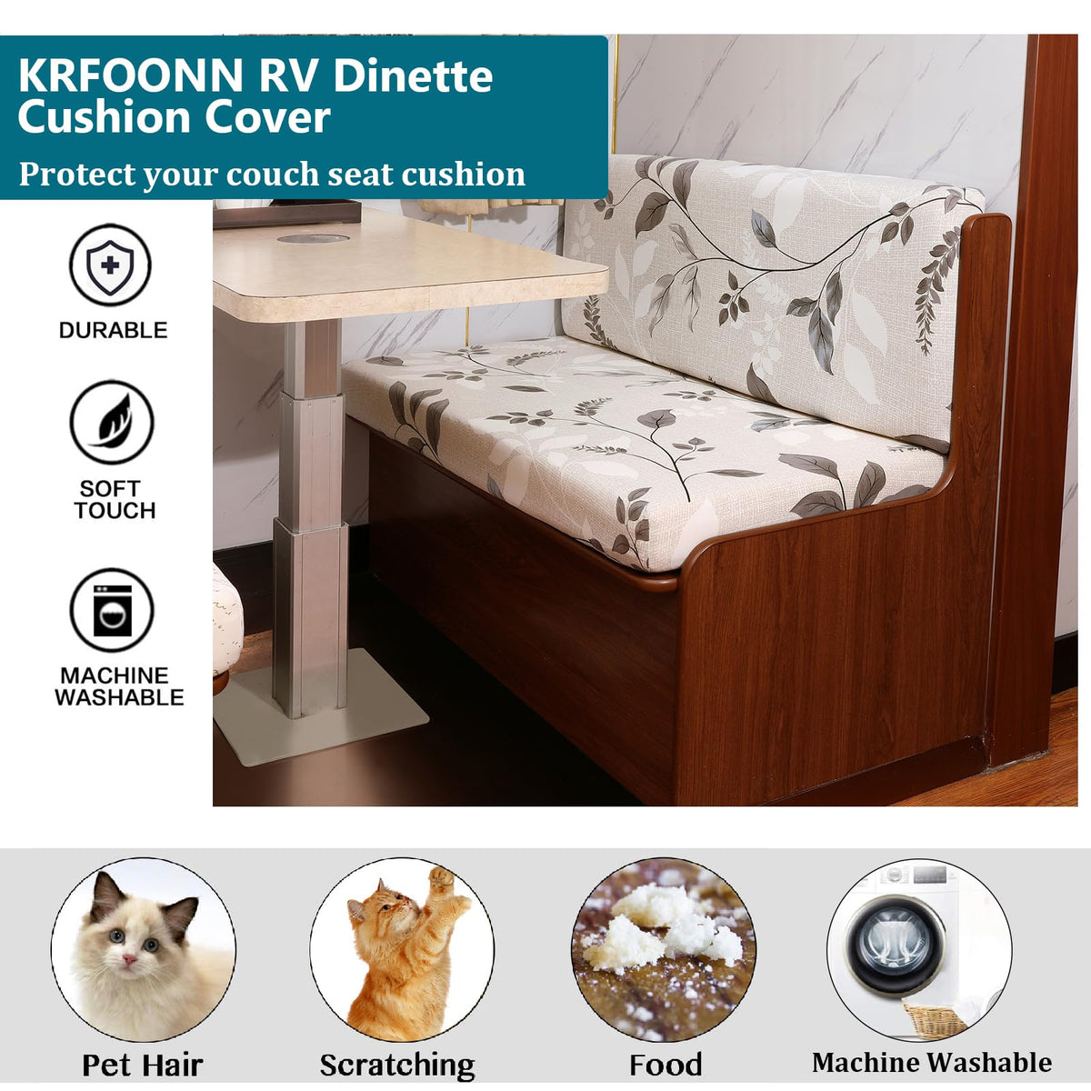 KRFOONN rv dinette cushion cover machine-washable keeps cushions clean and fresh.