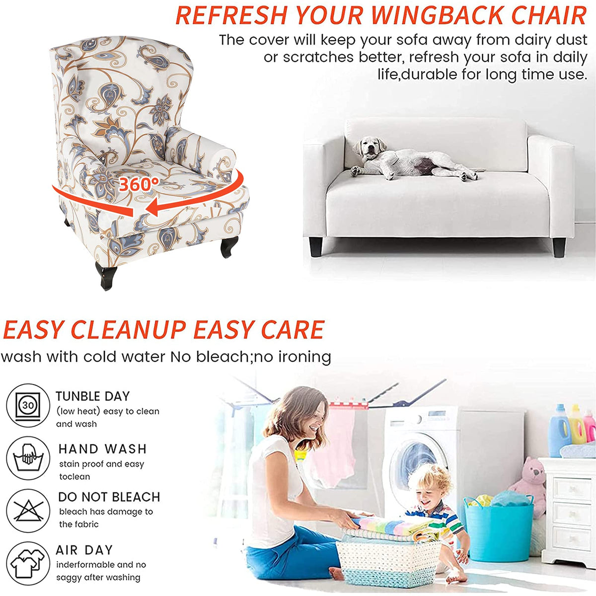 KRFOONN machine-washable slipcover for easy care.