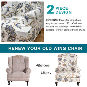 KRFOONN measurement guide shows fit for common wingback chairs.
