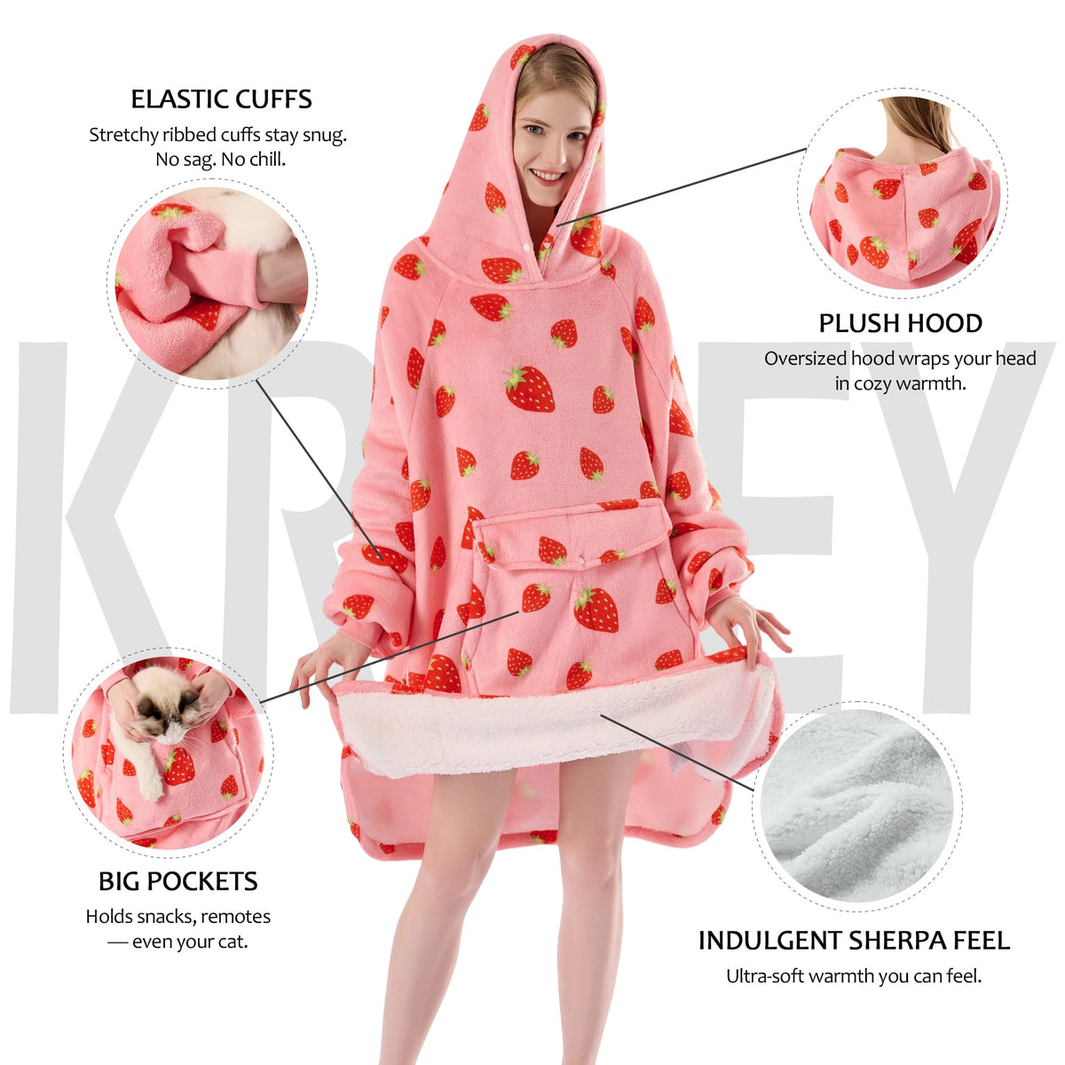 Krifey wearable blanket hoodie flannel exterior delivers a soft, premium feel.