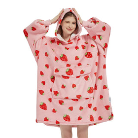 Krifey wearable blanket hoodie front view in strawberry color for cozy lounging.