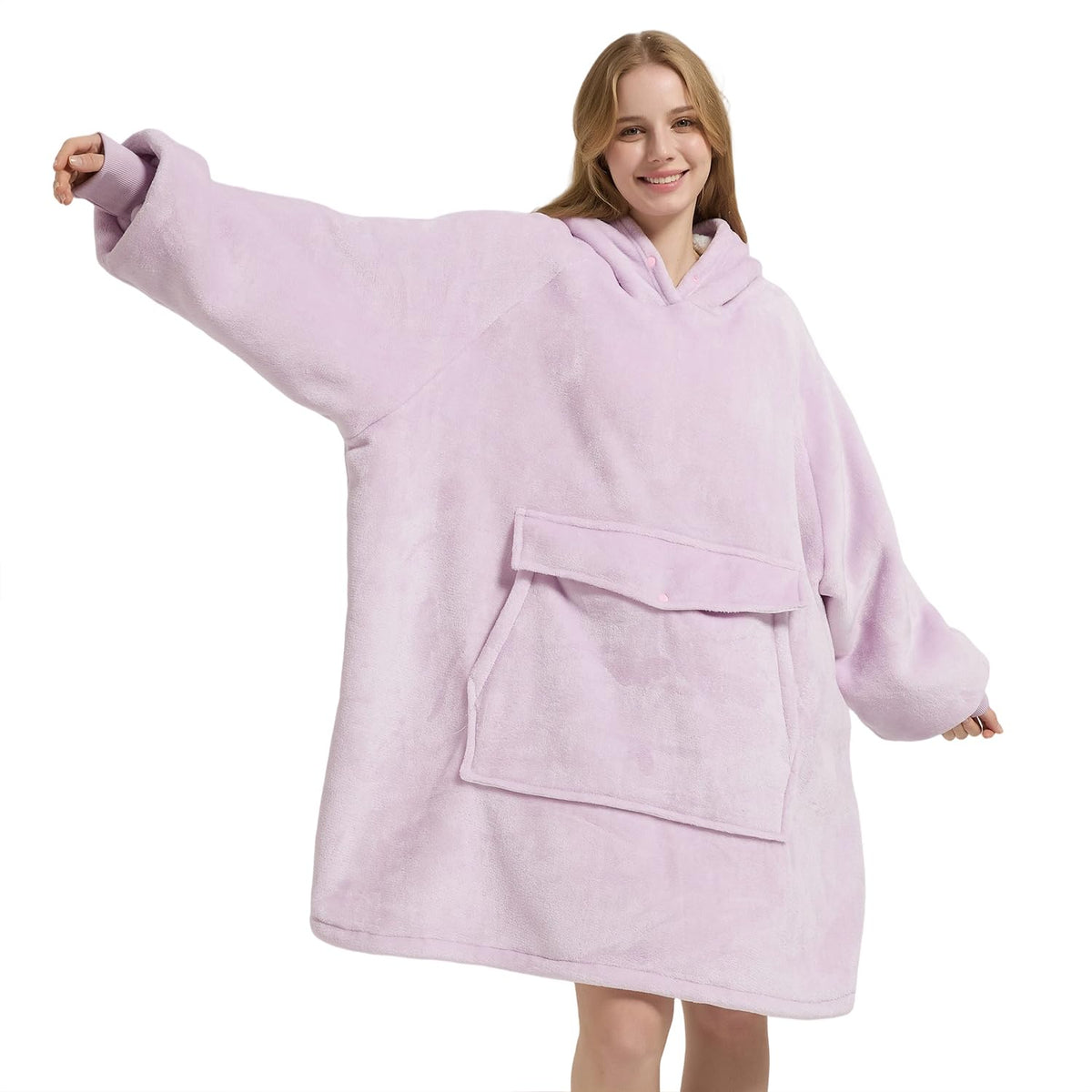 Krifey wearable blanket hoodie front view shows oversized comfort for lounging