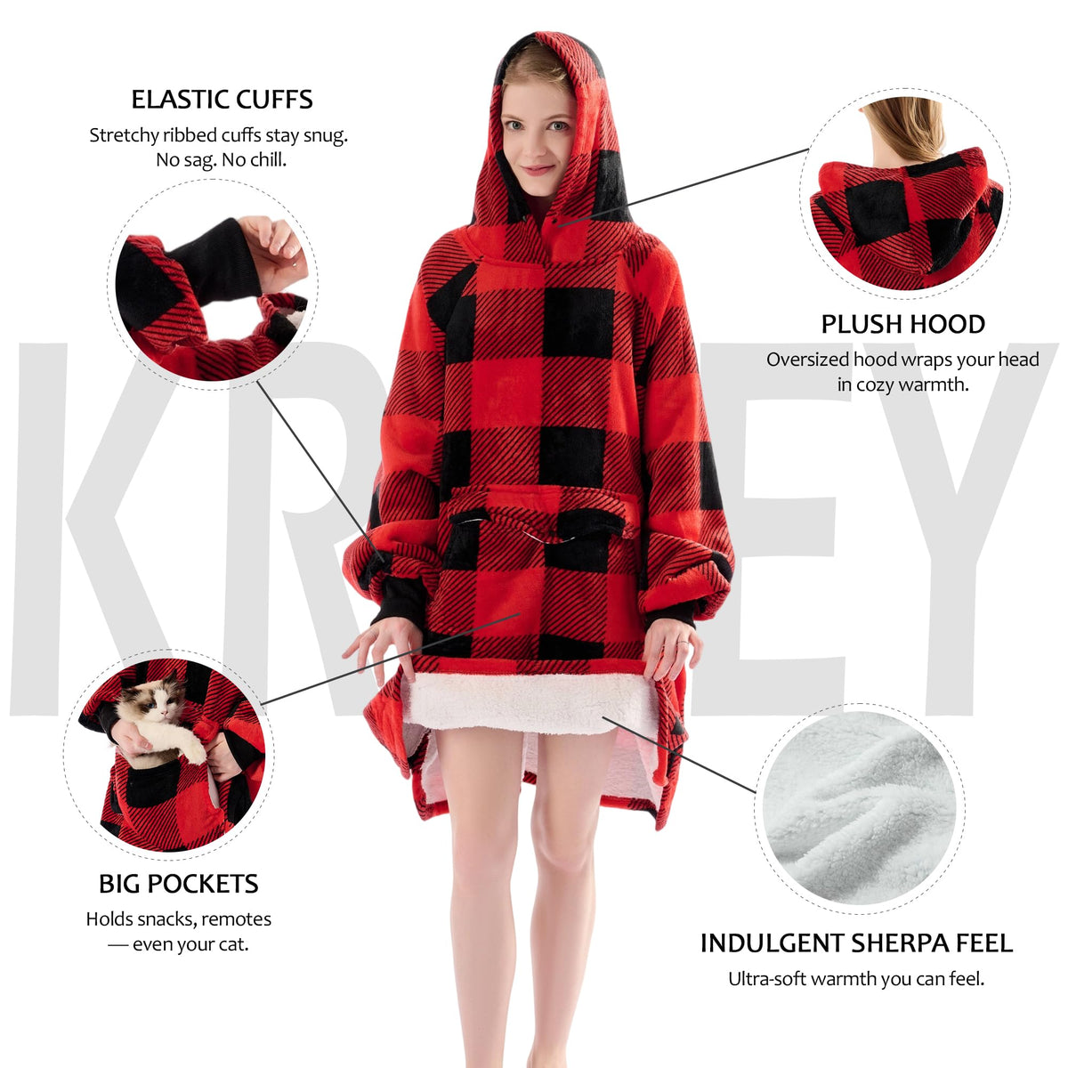 Krifey hoodie features a giant pocket for remotes, snacks, and phones.