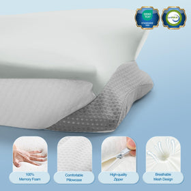 Krightlink cervical pillow back view highlights memory foam comfort for spinal support.