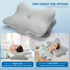Krightlink cervical pillow dual-height illustration demonstrates customizable sleep height.