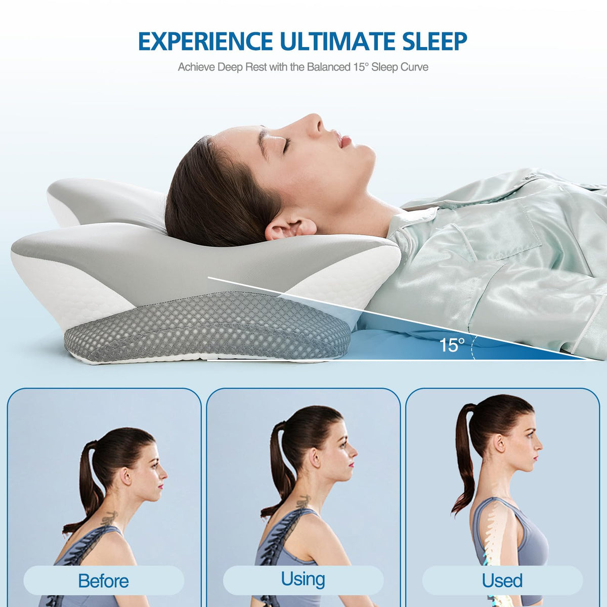 Krightlink cervical pillow memory foam close-up emphasizes slow rebound comfort.