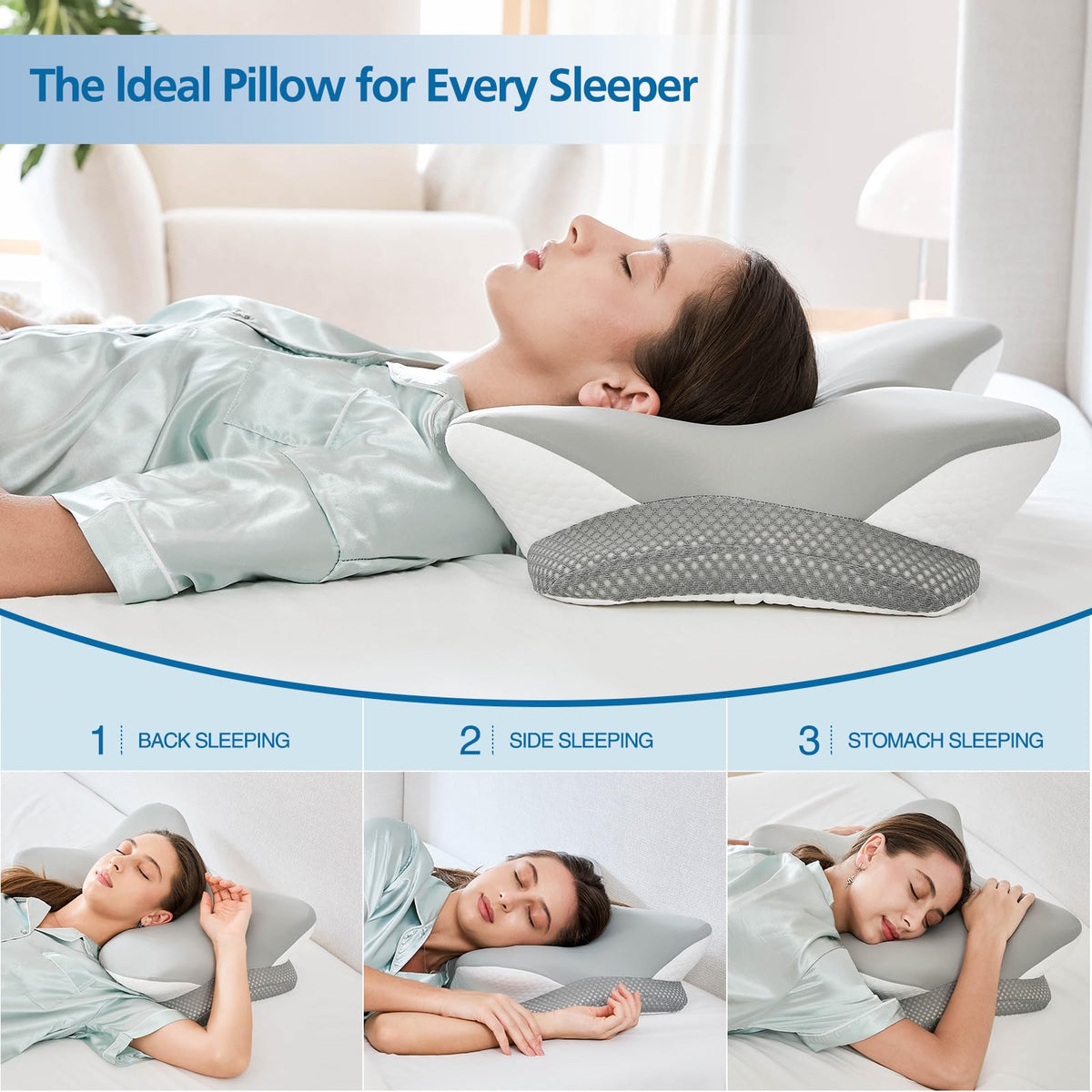 Krightlink cervical pillow removable pillowcase image highlights washable silk-feel cover.