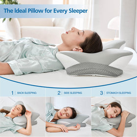 Krightlink cervical pillow removable pillowcase image highlights washable silk-feel cover.