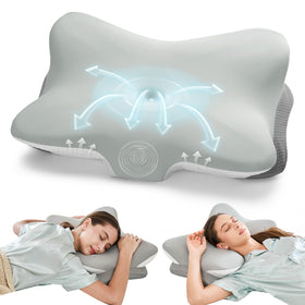 Krightlink cervical pillow side view shows dual-height contours for neck alignment.
