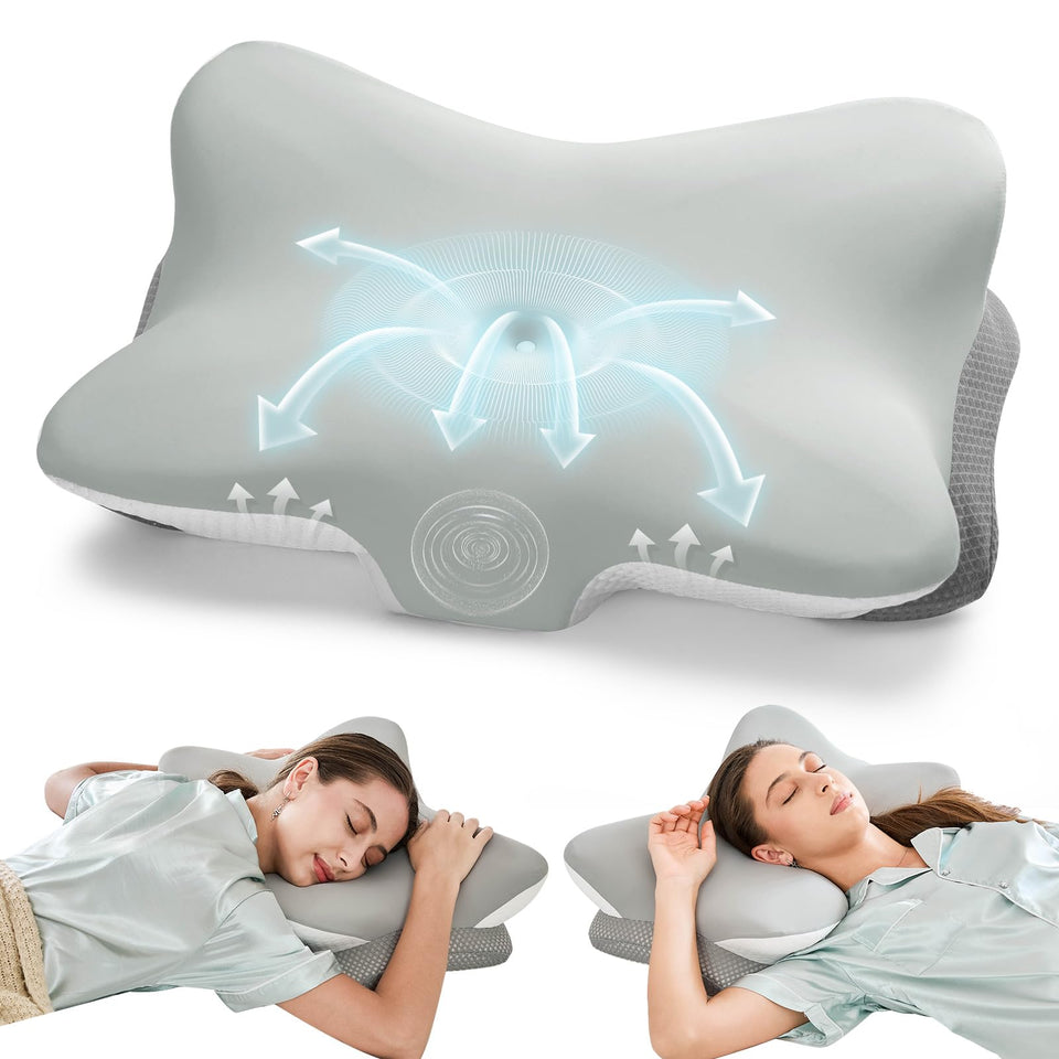 Krightlink cervical pillow side view shows dual-height contours for neck alignment.