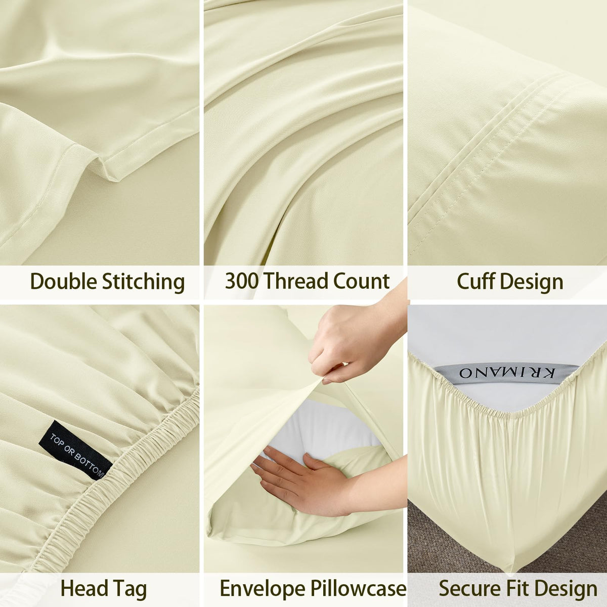 KRIMANO King Size Sheet Set deep-pocket fitted sheet on mattress for secure sleep.