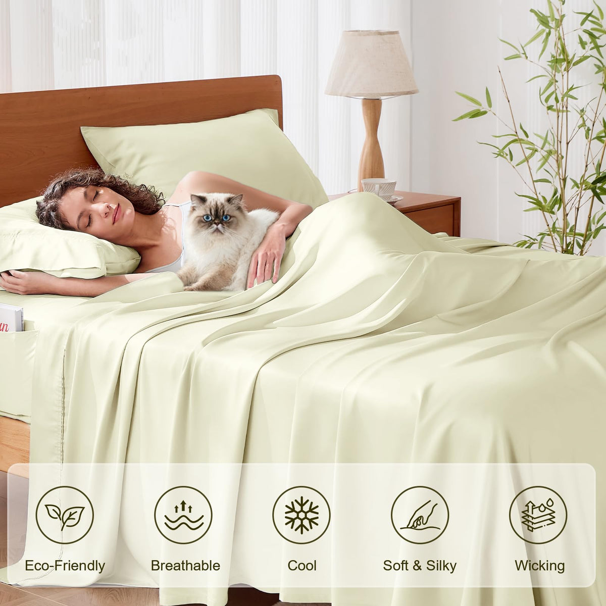 KRIMANO King Size Sheet Set envelope pillowcase closure for tidy bedding.