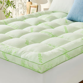 KRIMANO Memory Foam Topper queen size close-up shows plush comfort and balanced support.