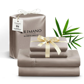 KRIMANO queen sheet set bamboo fabric close-up shows silky texture for cool comfort