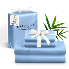 KRIMANO queen-size bamboo sheets with soft silky feel for luxurious nights.