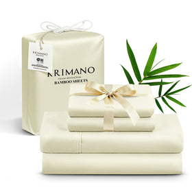 KRIMANO Queen Size Sheet Set flat sheet close-up shows silky bamboo viscose for cool nights.