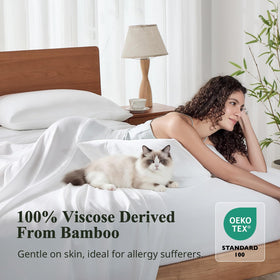 KRIMANO bamboo sheets highlight breathable cooling for hot sleepers.