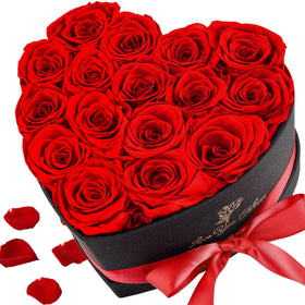 Krinzitt Forever Flowers heart box with 16 preserved roses for lasting romance