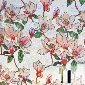 Kromapolis rainbow magnolia window film creates colorful privacy with light diffusion.