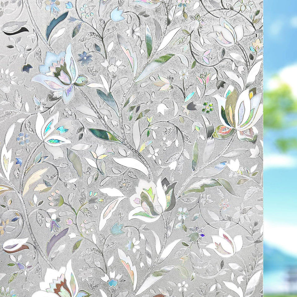 Kromapolis tulip pattern window film adds privacy with a rainbow shimmer.