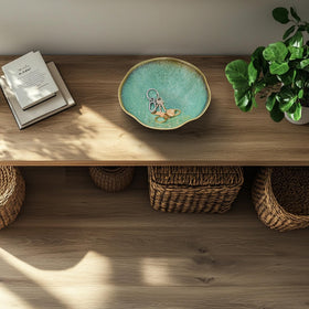 KROUJITY coffee table decor bowl blends function with a natural glaze for stylish display.