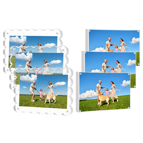 KRT 6-pack rectangular acrylic frames showcase 4x6 photos with borderless clarity.