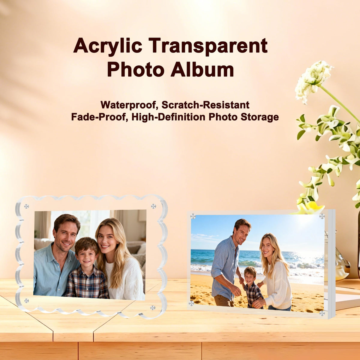 KRT double-sided frames display memories on both sides for cohesive décor.