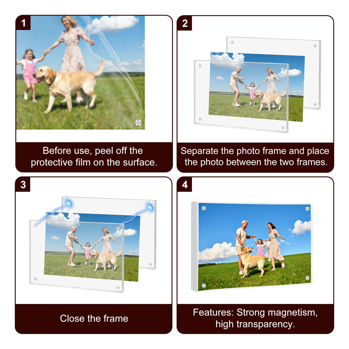KRT 6-pack magnetic closures keep photos secure during quick swaps.