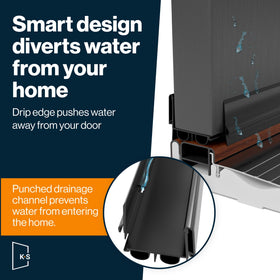 Exterior drip cap directs water away from the entrance