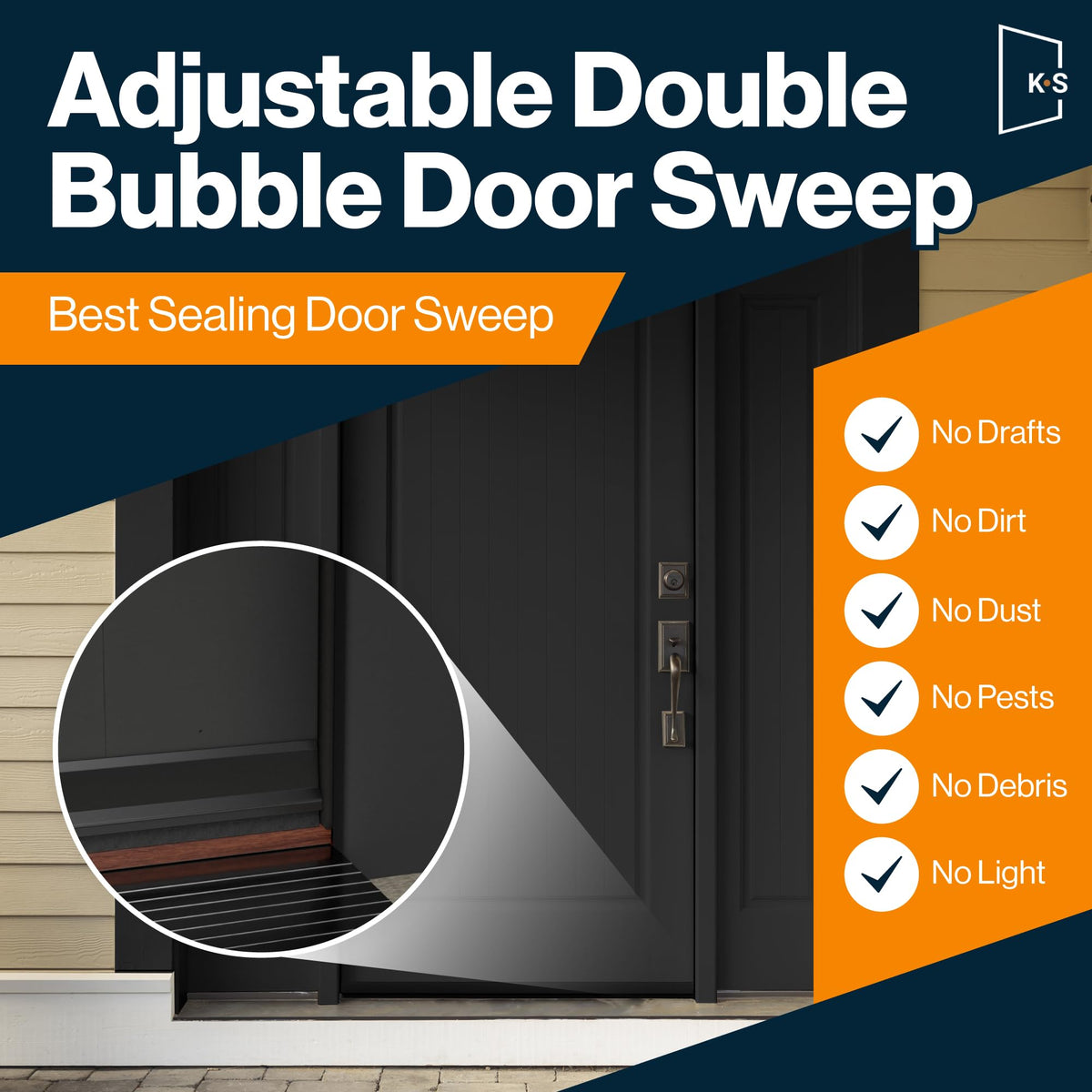 KS Hardware adjustable double bubble door sweep front view showing seal