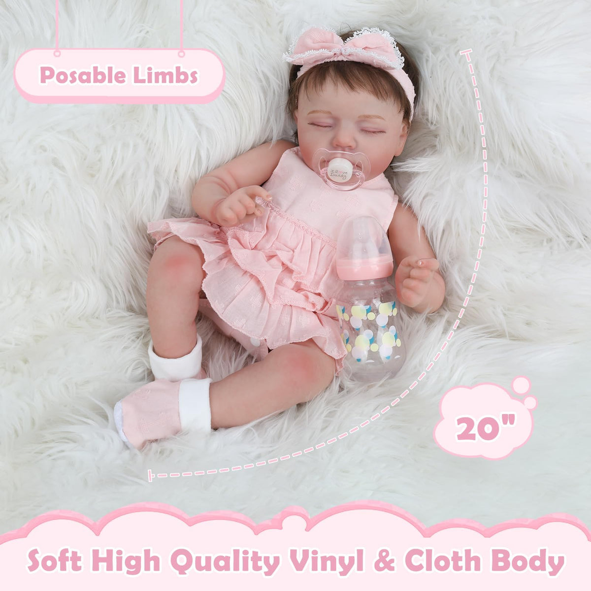 KSBD Reborn doll pink dress and headband for newborn styling