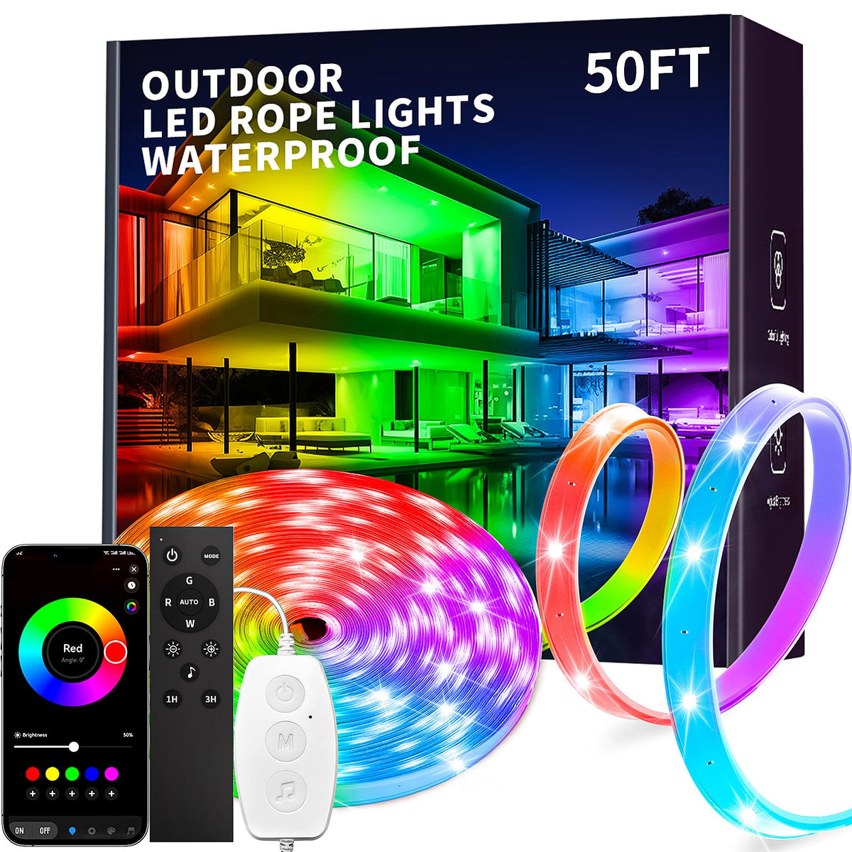 KSIPZE 50ft IP68 waterproof outdoor LED strip for all-weather illumination.