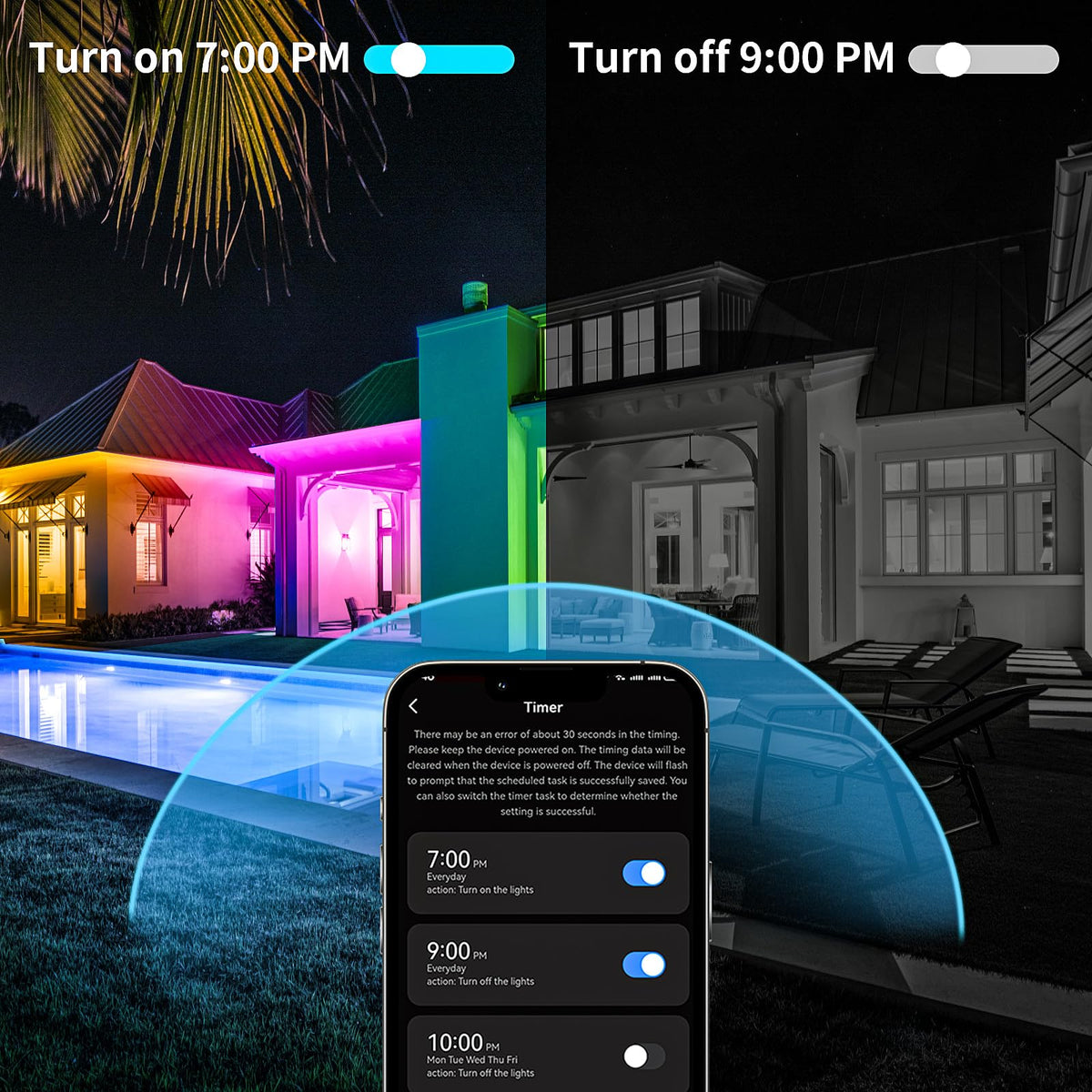 KSIPZE Auto timer keeps exterior lighting on a set schedule.